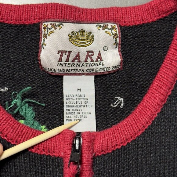 VTG‎ Tiara International Christmas Cardigan Full Zip Sweater Jacket 90s Santa - Picture 5 of 12